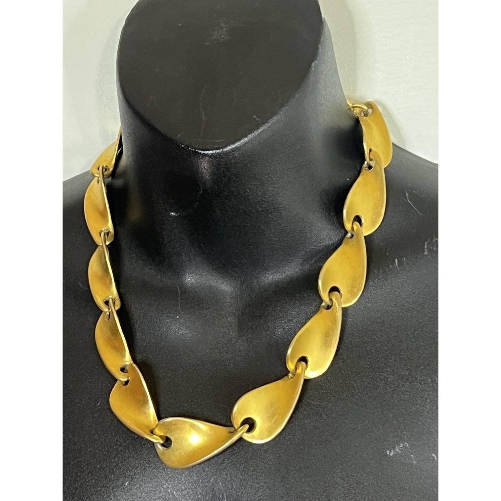Vtg Clara Studio Inc Mcm Art Deco Chunky Goldtone Necklace Gatsby Fashion Ball